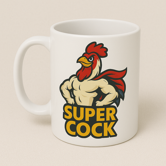 White Super Cock Energy Coffee & Tea Cups